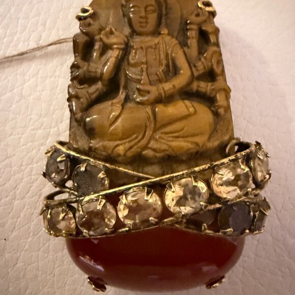 IRADJ MOINI SIGNED CITRINE TIGER EYE CARNELIAN STATEMENT BRACELET PIN BROOCH - Picture 6 of 12